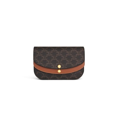 CELINE DUO WALLET ON STRAP IN TRIOMPHE CANVAS AND CALFSKIN 10P672GVL.04LU (20*13*6cm)